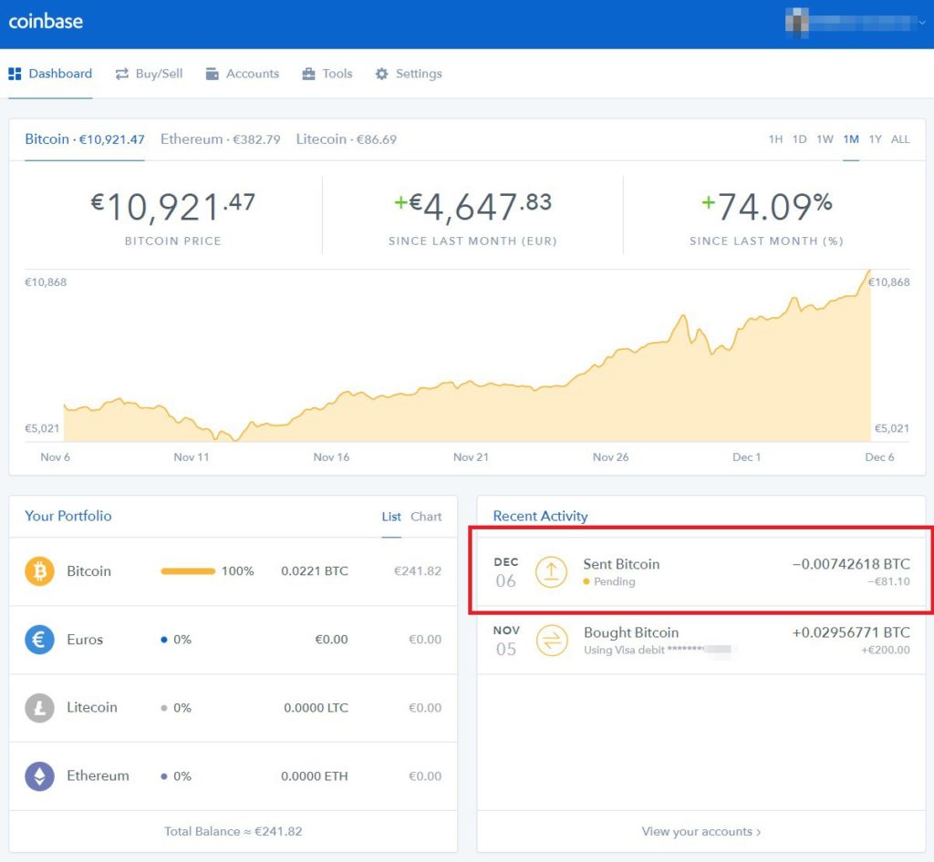 Tuto Bitcoins Coinbase vers Bitfinex - 09 - Coinbase Transaction Pending